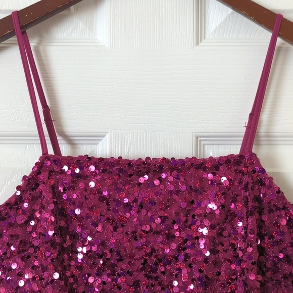 Wild Fable Sequined Sleeveless Lace Up Back Mini Party Dress Magenta Pink Medium - Picture 3 of 15